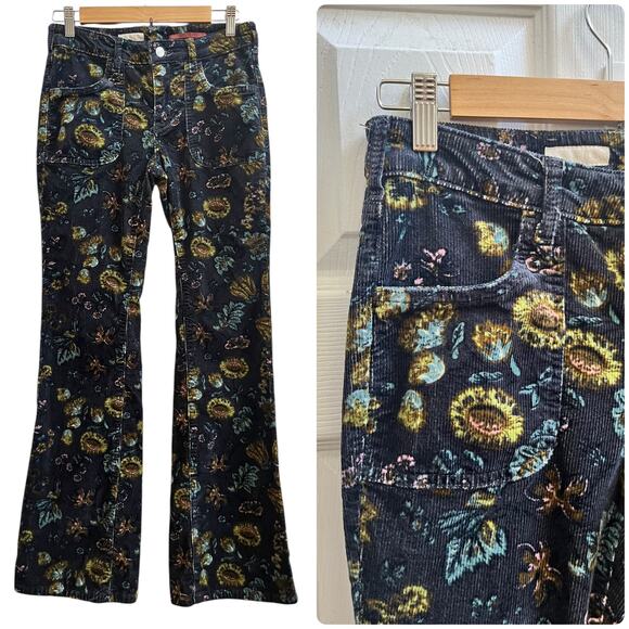 Pilcro Anthropologie The Icon Size 26 Print Corduroy Flare Pant 29.5 Inch Inseam - Picture 3 of 14